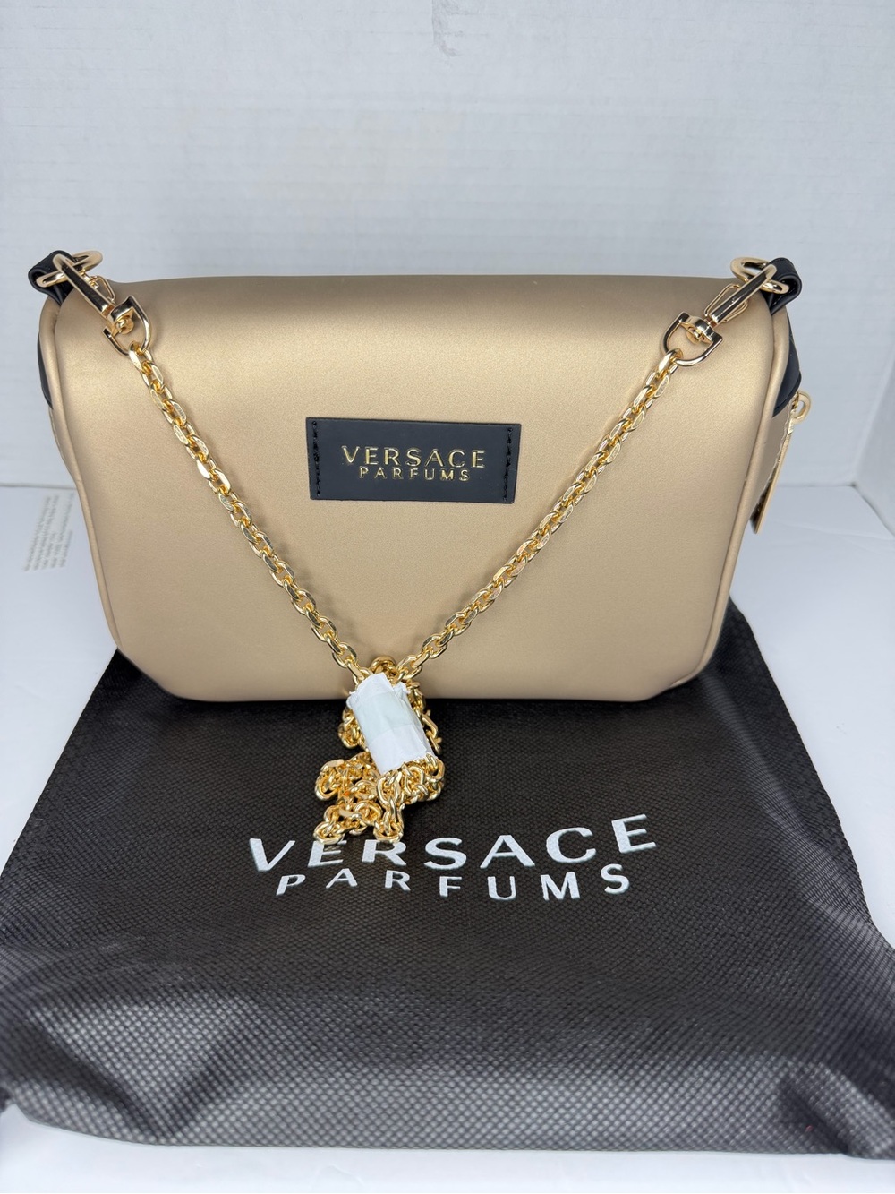 Versace Gold Crossbody with Gold Chain and White Charm